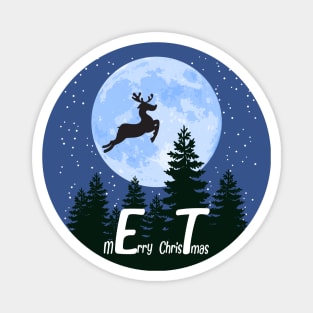 Classic sci-fi movie christmas style design, Reindeer flies above the woods Magnet